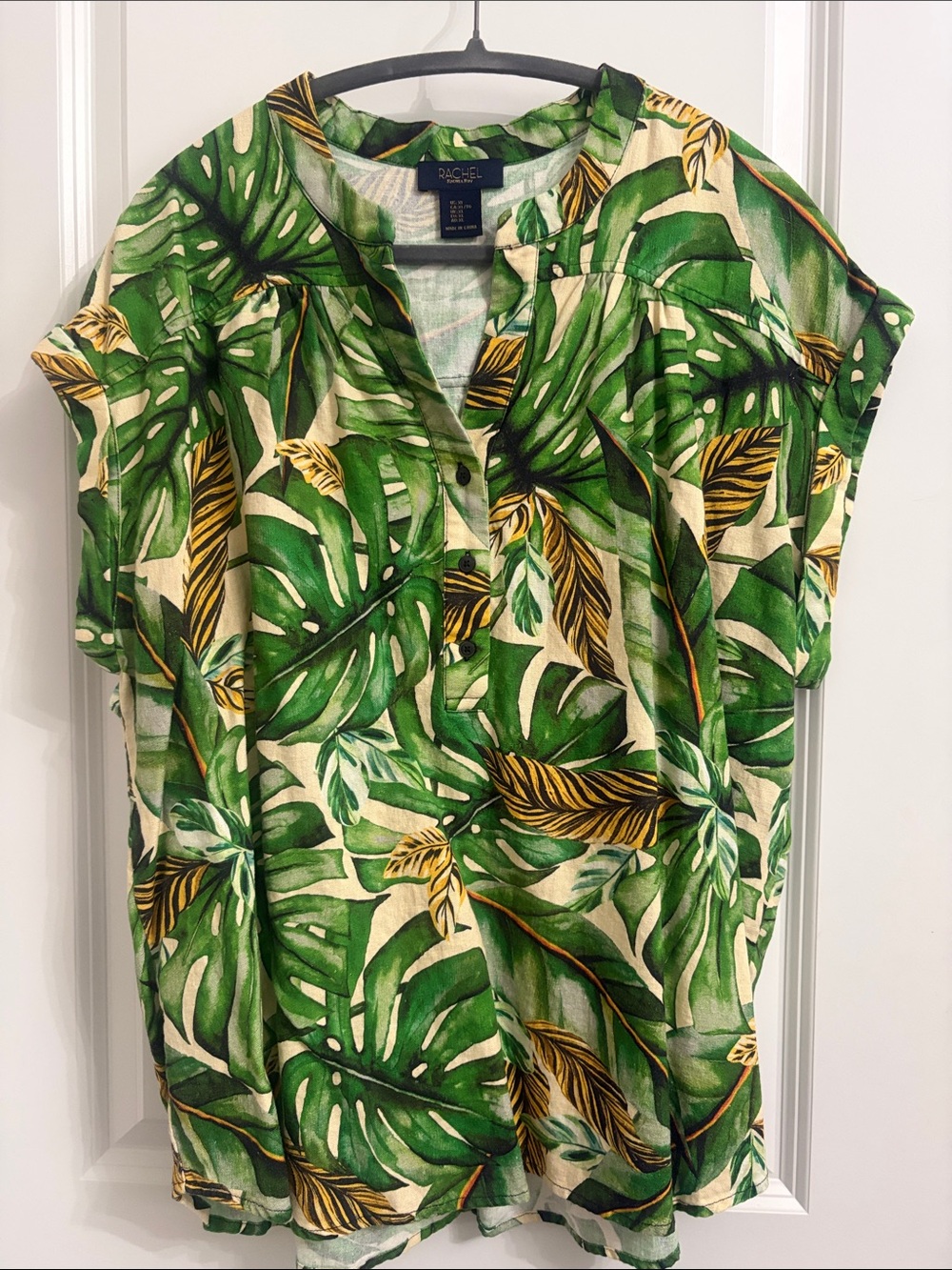 RACHEL Rachel Roy Green and Yellow Tropical Leaf Short Sleeve Tunic -